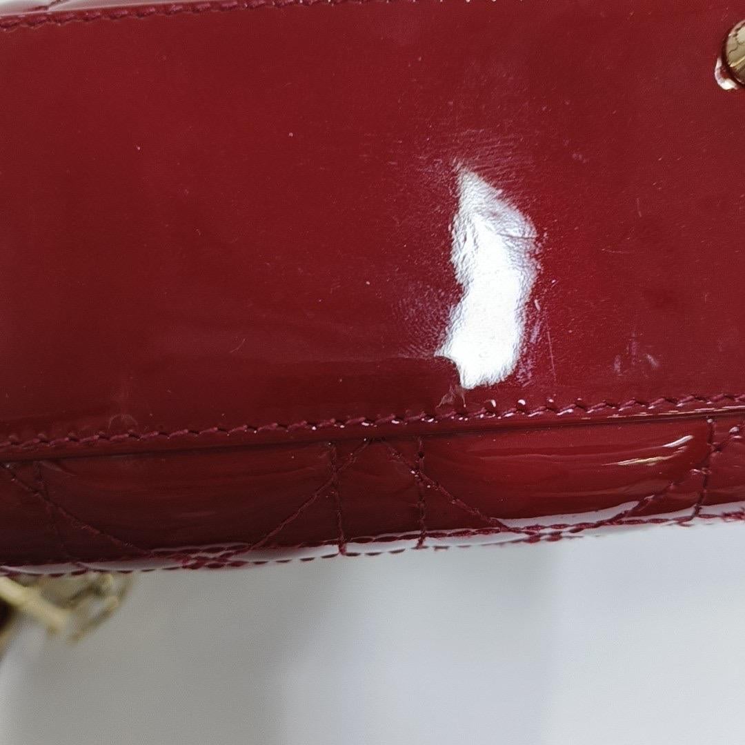 Lady Dior Mini Handbag Burgundy Red Patent Leather Gold-tone Chain Strap 8