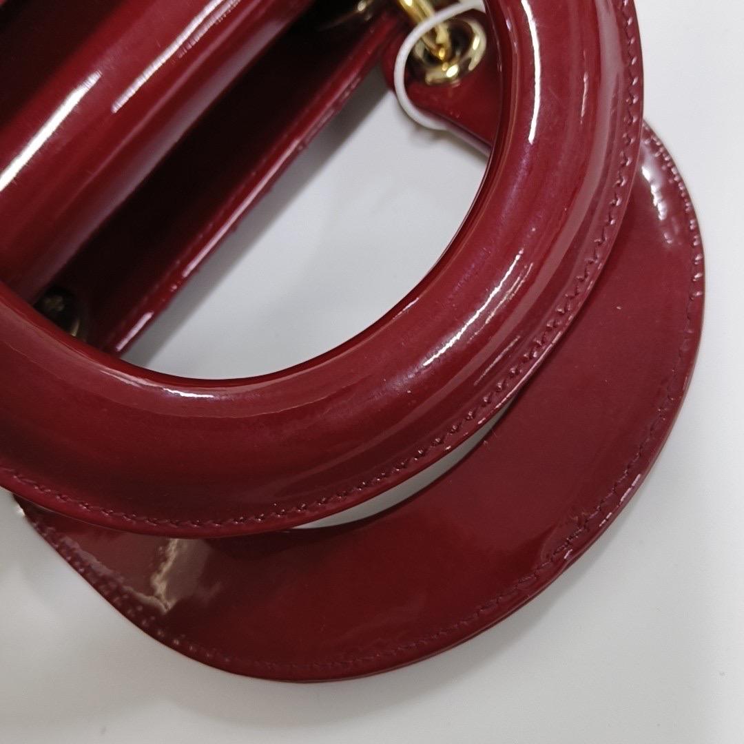 Lady Dior Mini Handbag Burgundy Red Patent Leather Gold-tone Chain Strap 9