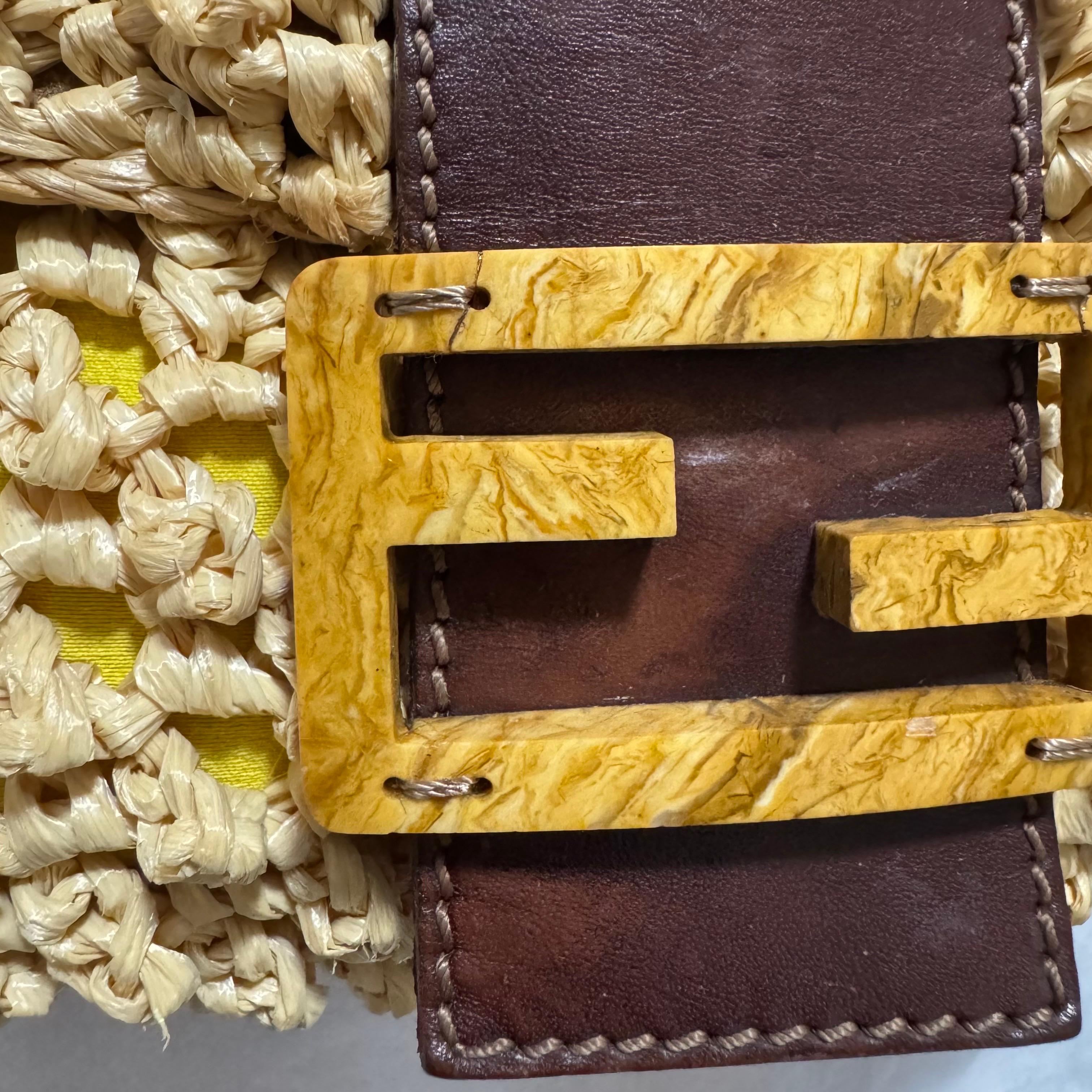 Fendi Baguette Raffia Straw Beige and Brown Leather Shoulder Bag 16