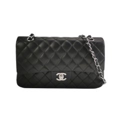 Chanel Timeless Classic Flap Medium Black Lambskin Leather Silver Hardware, 2012