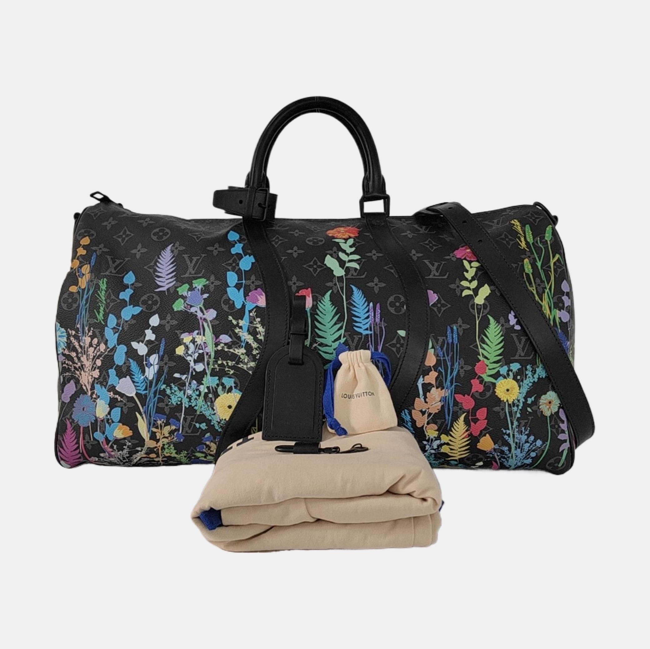 Louis Vuitton Keepall 50 Bandouliere Schwarz Monogram Blumendrucke 2