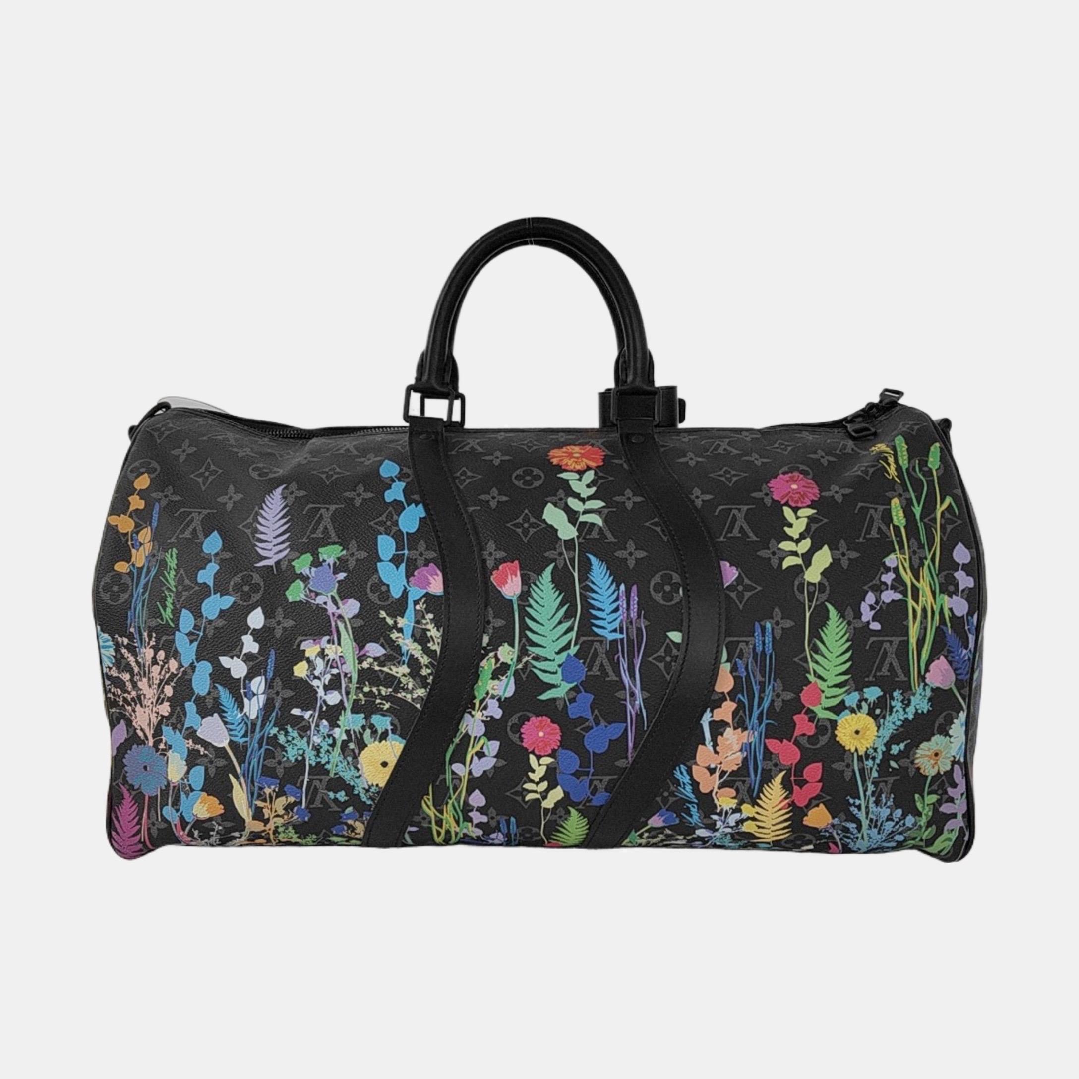 Louis Vuitton Keepall 50 Bandouliere Schwarz Monogram Blumendrucke 1