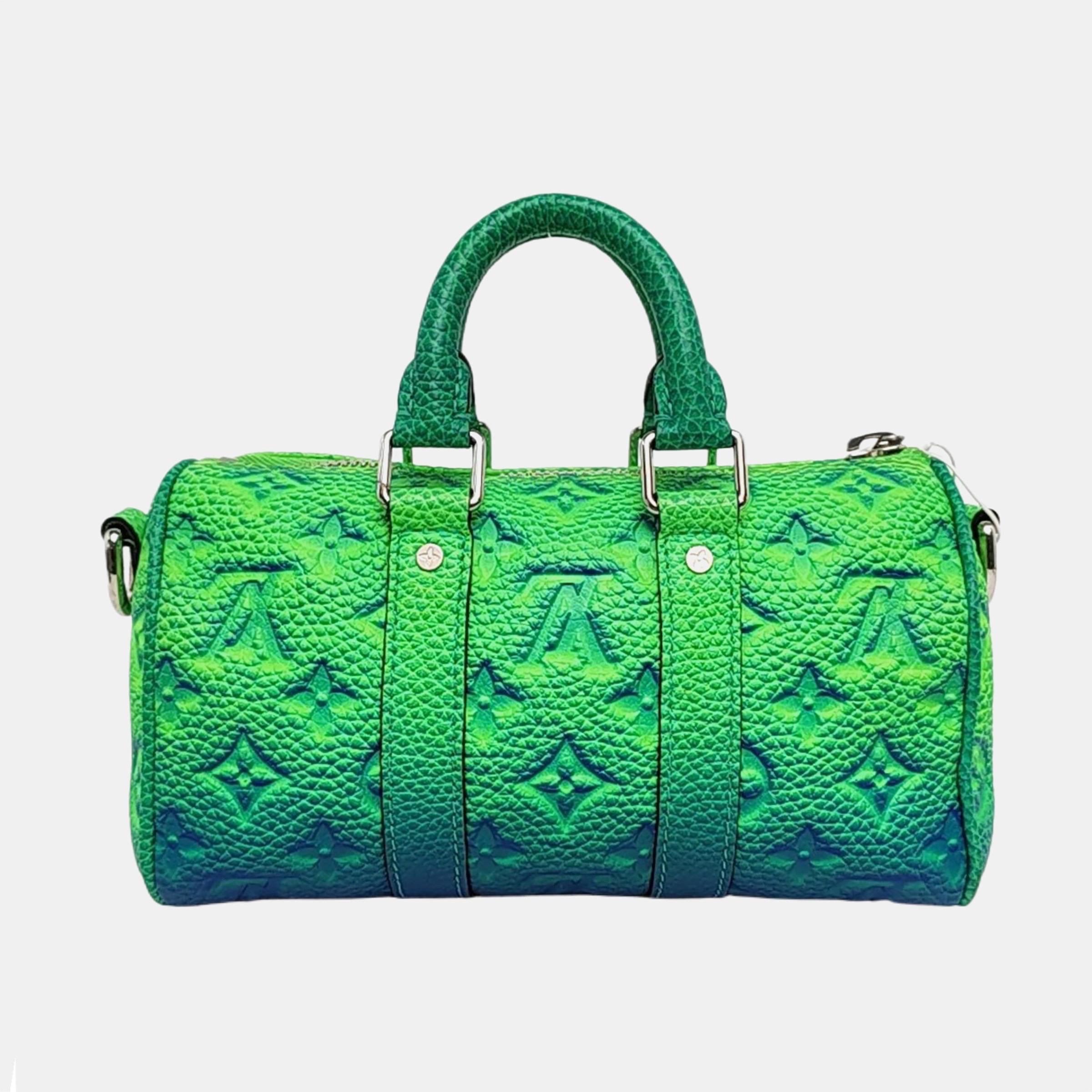 Donna Louis Vuitton Keepall Nano Virgil Abloh Illusion Verde/Blu Pelle Taurillon Cr in vendita