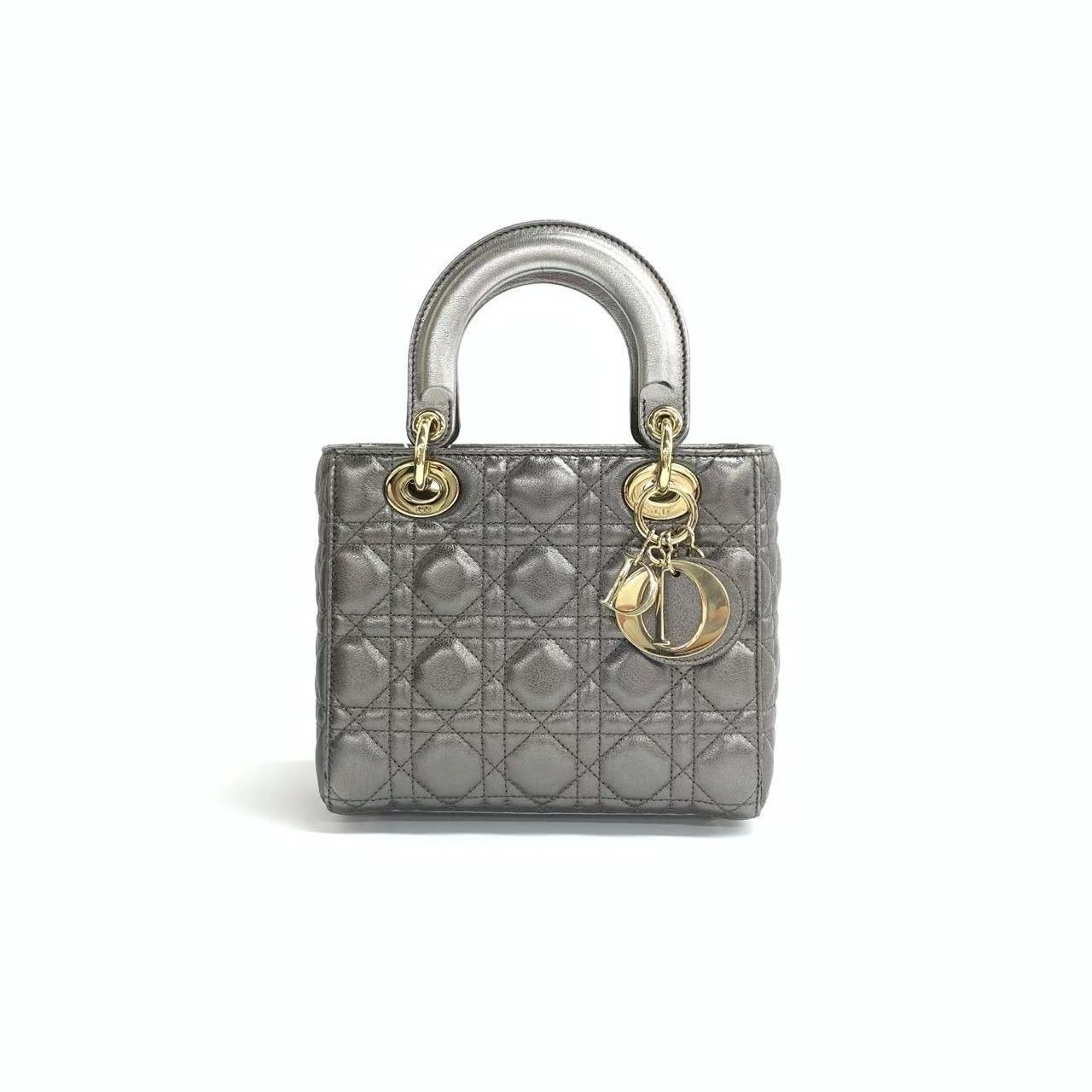 Lady Dior Small ABCdior Metallic Grey Cannage Lambskin Handbag with Strap 2019 Pour femmes en vente