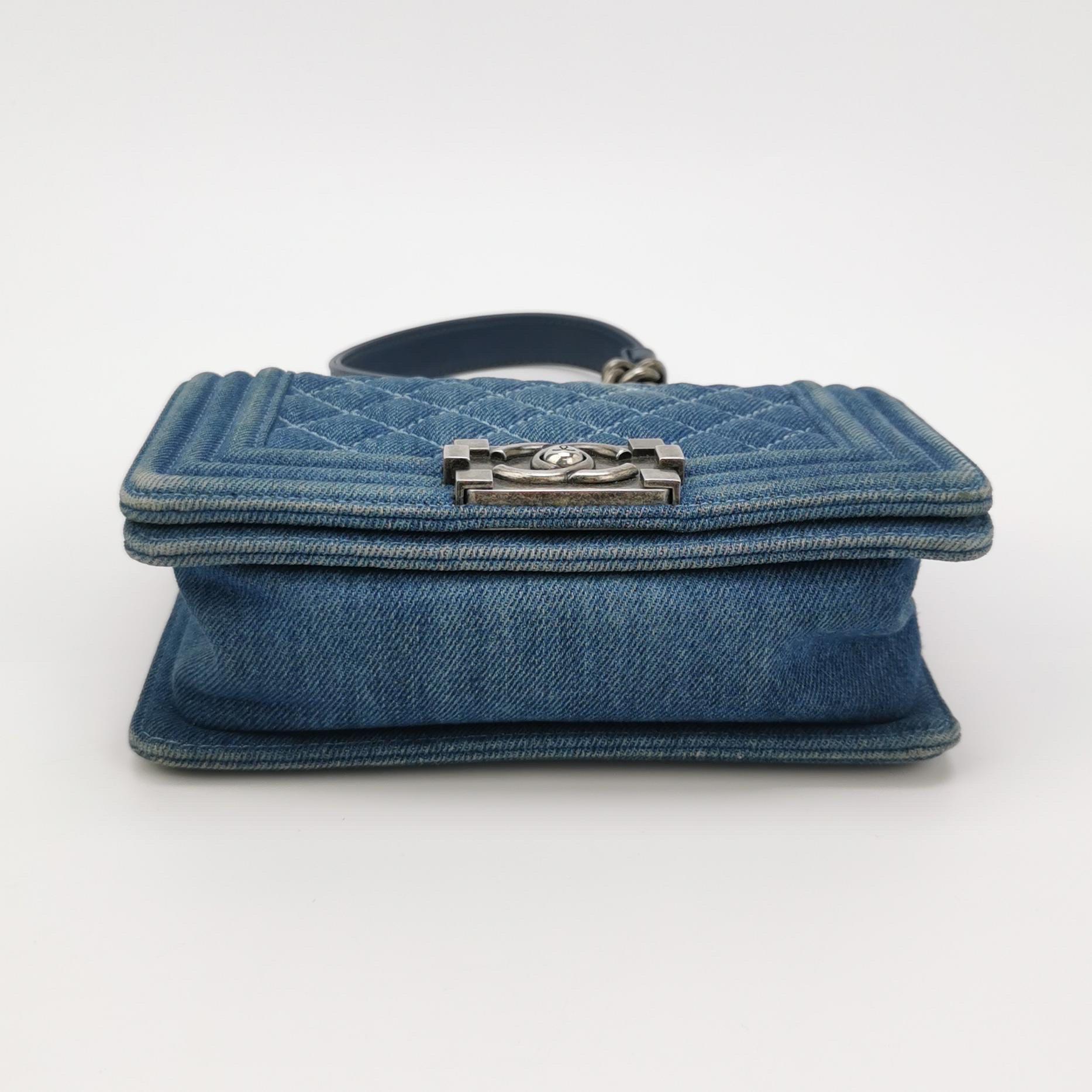 Chanel Le Boy Small Denim Blue Jeans Silver Antiqued Hardware 2012-2013 en vente 1