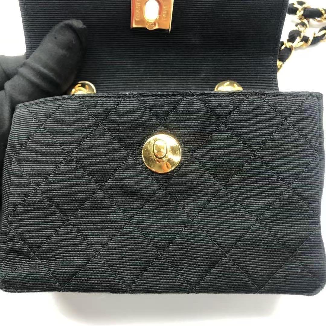 Chanel Vintage Fabric Extra Mini Flap Bag 24k Gold Button Strap im Angebot 4