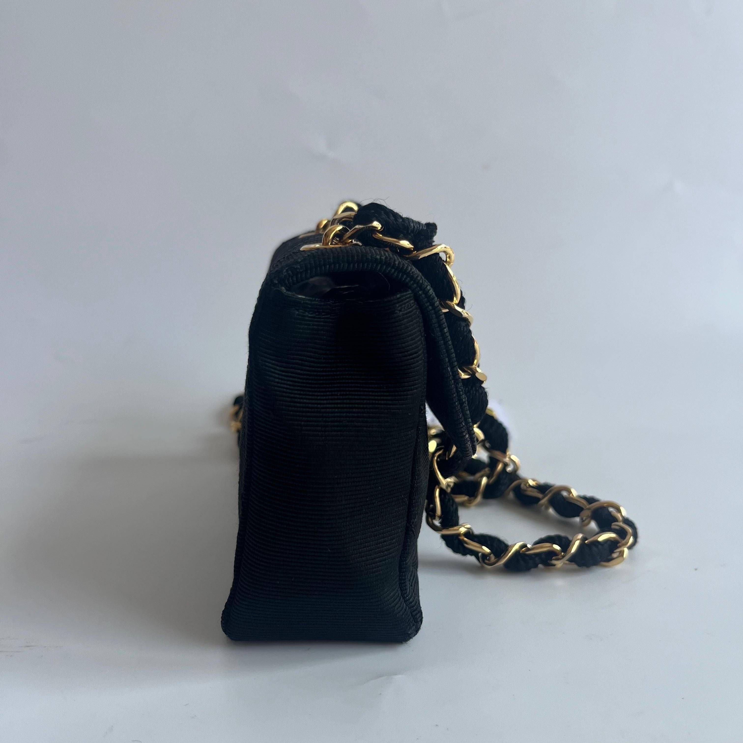 Chanel Vintage Fabric Extra Mini Flap Bag 24k Gold Button Strap Damen im Angebot