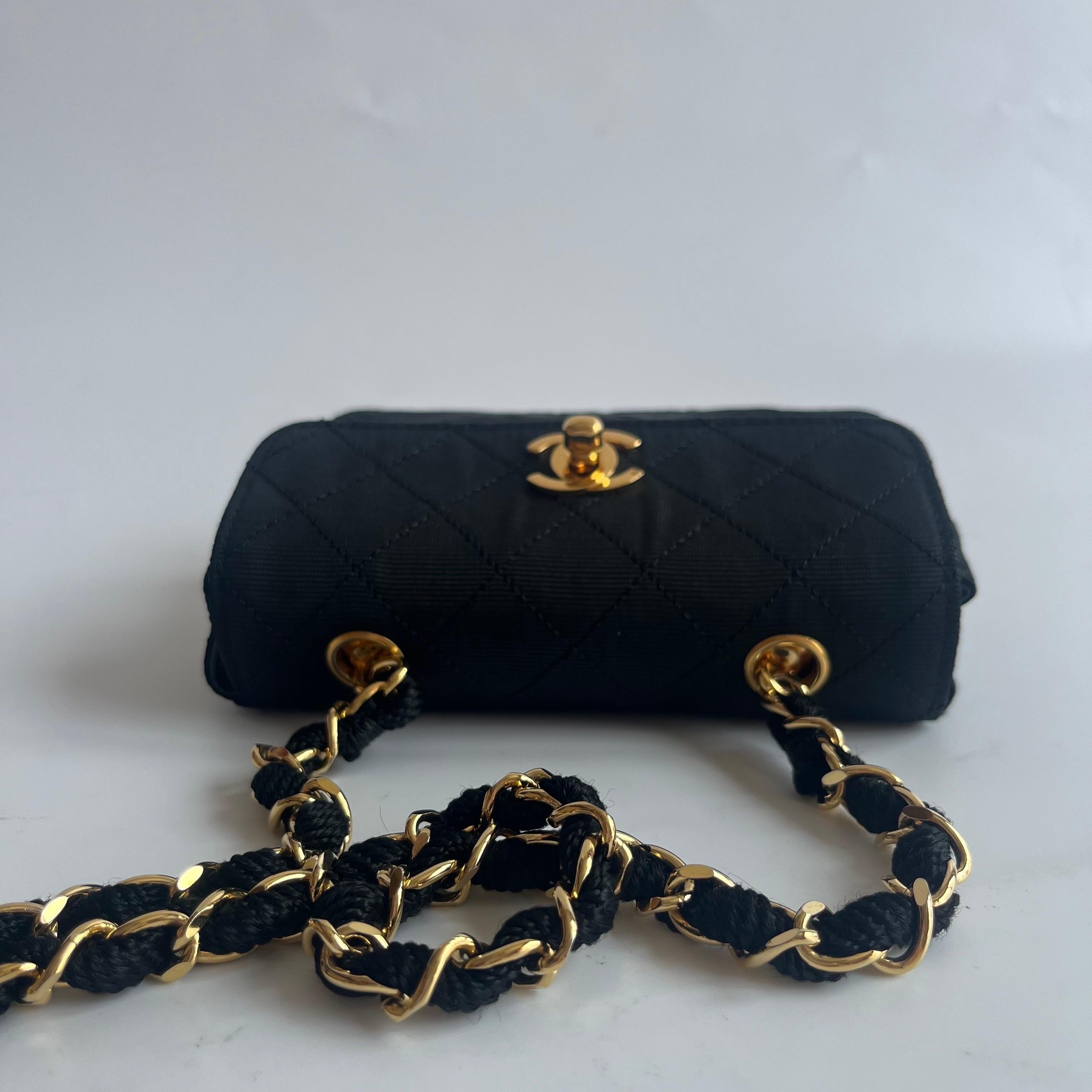 Chanel Vintage Fabric Extra Mini Flap Bag 24k Gold Button Strap im Angebot 8