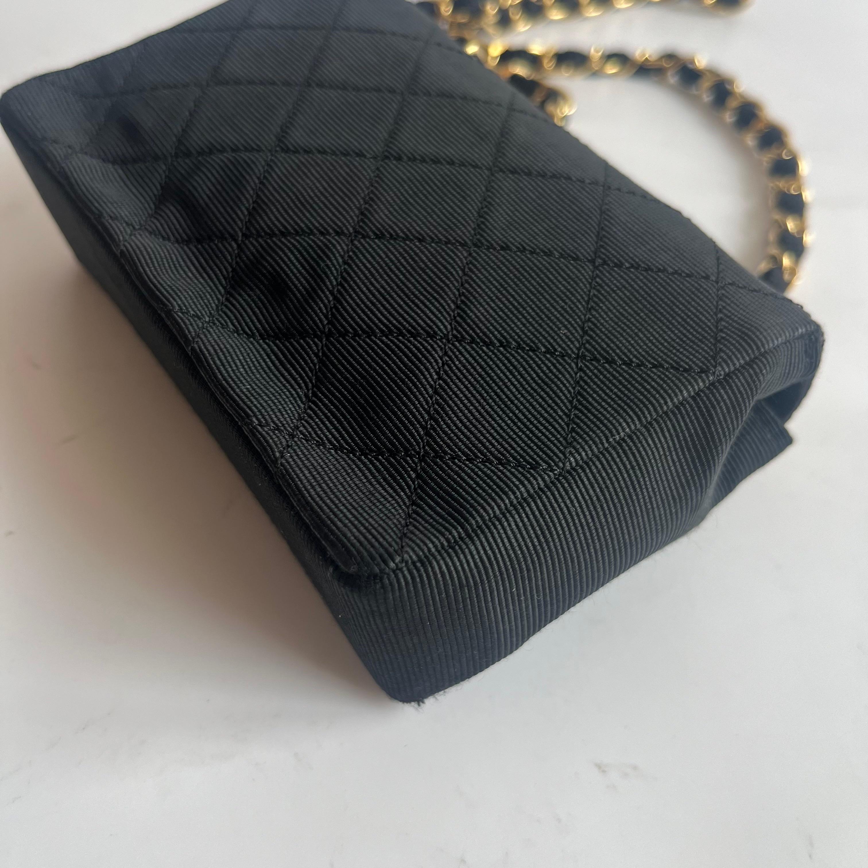 Chanel Vintage Fabric Extra Mini Flap Bag 24k Gold Button Strap im Angebot 15