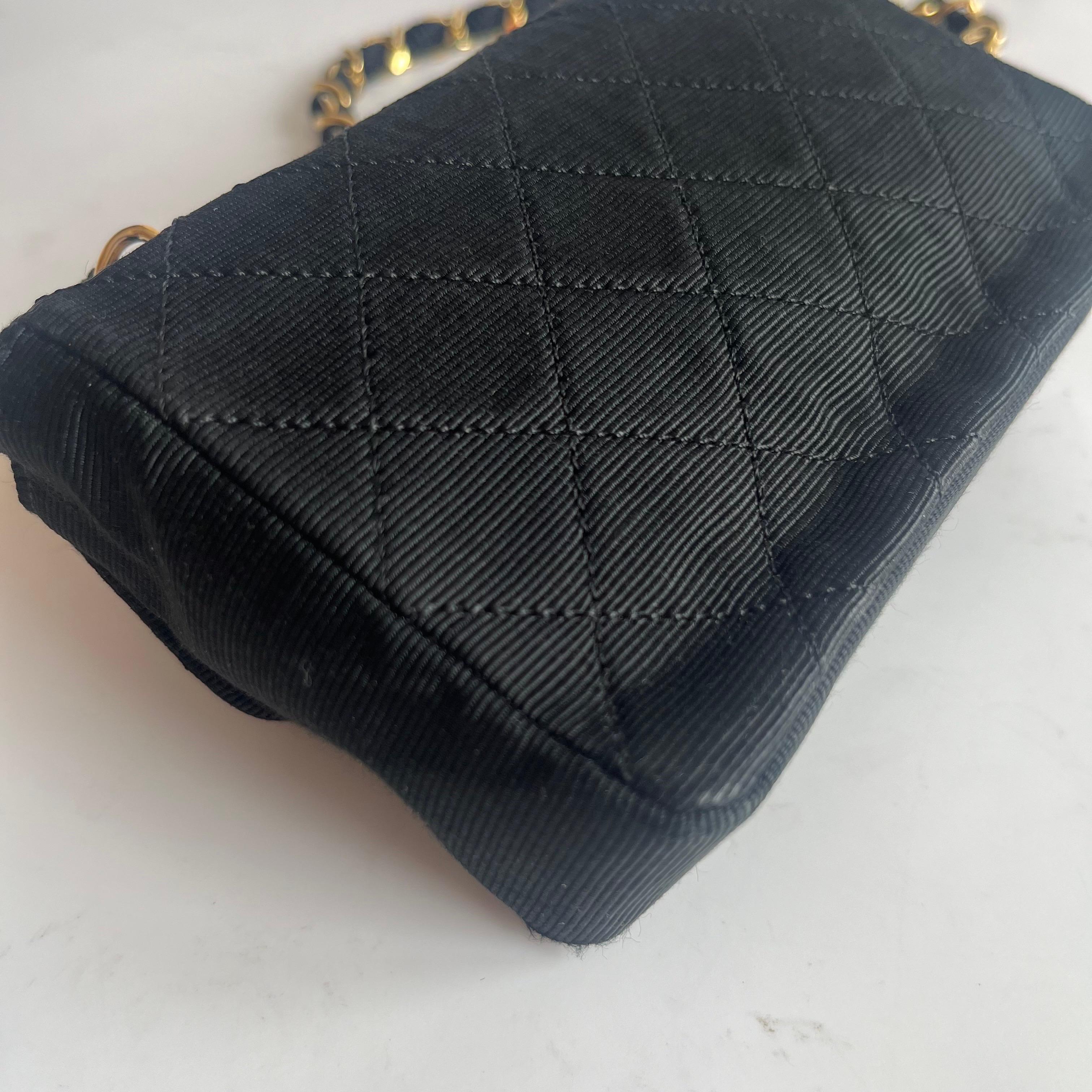 Chanel Vintage Fabric Extra Mini Flap Bag 24k Gold Button Strap im Angebot 14