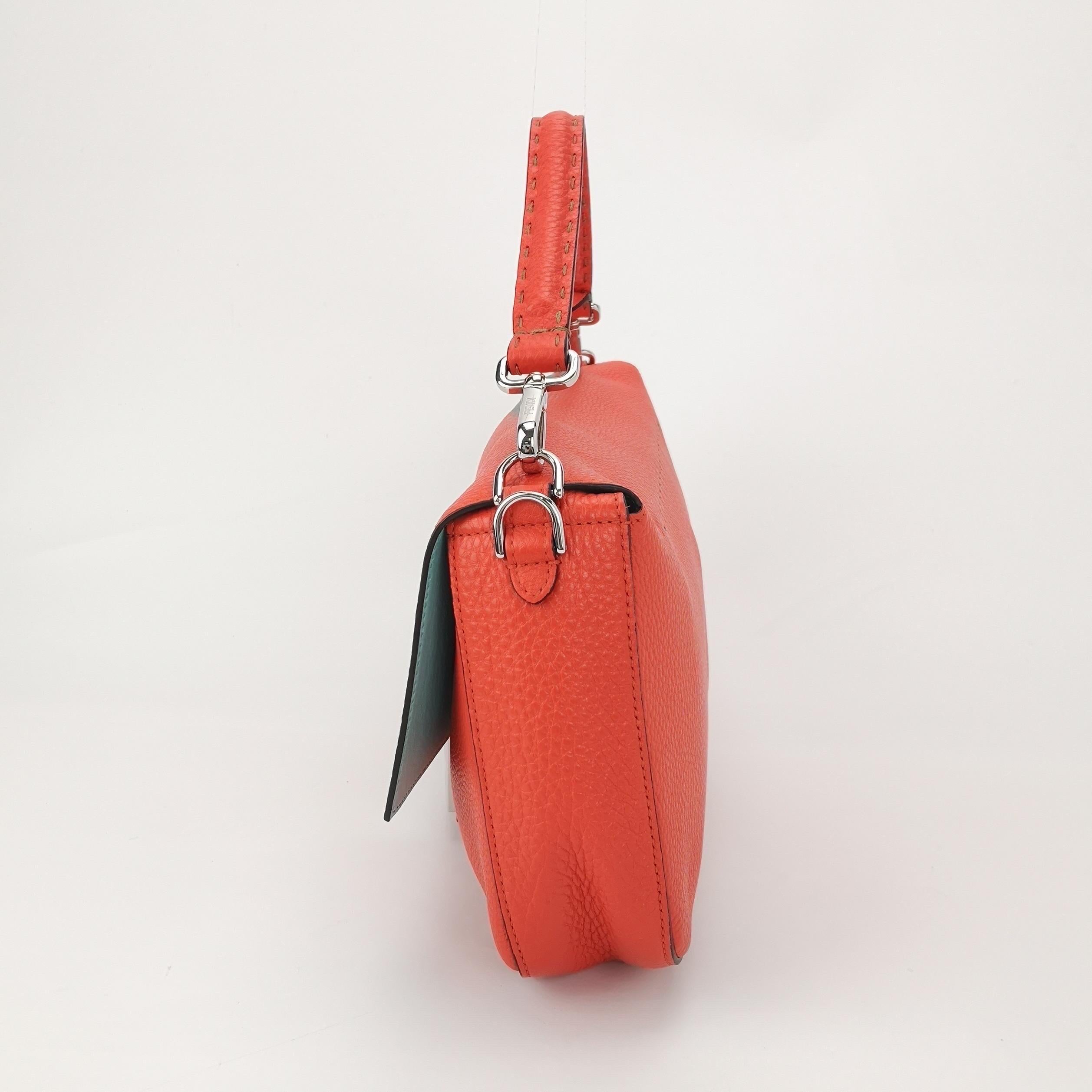 Fendi Baguette Selleria Kalbsleder Crossbody Tasche groß Orange Rot im Zustand „Hervorragend“ im Angebot in AUBERVILLIERS, FR