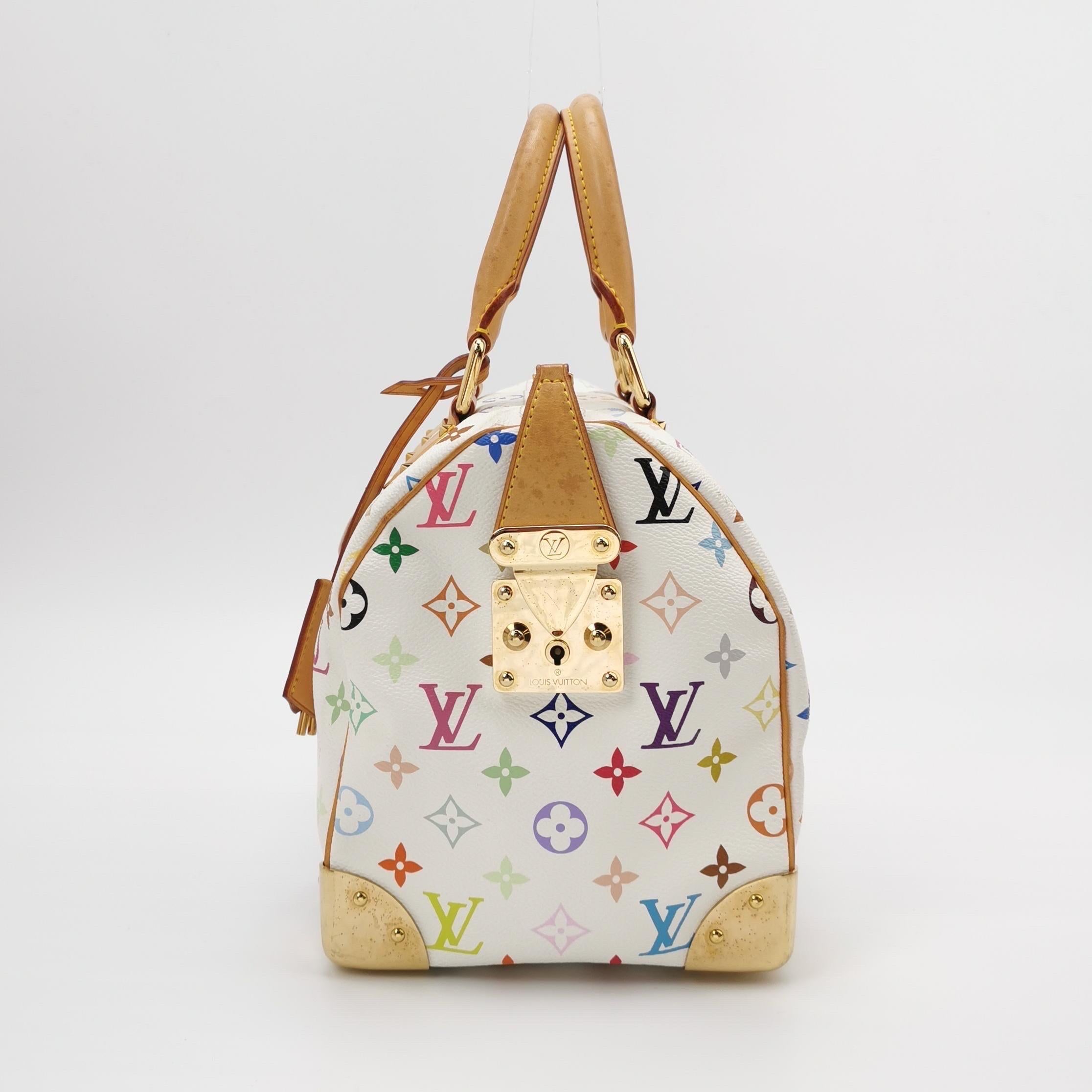 Louis Vuitton x Takashi Murakami Speedy 30 Lock Blanc Multicolore Bon état - En vente à AUBERVILLIERS, FR