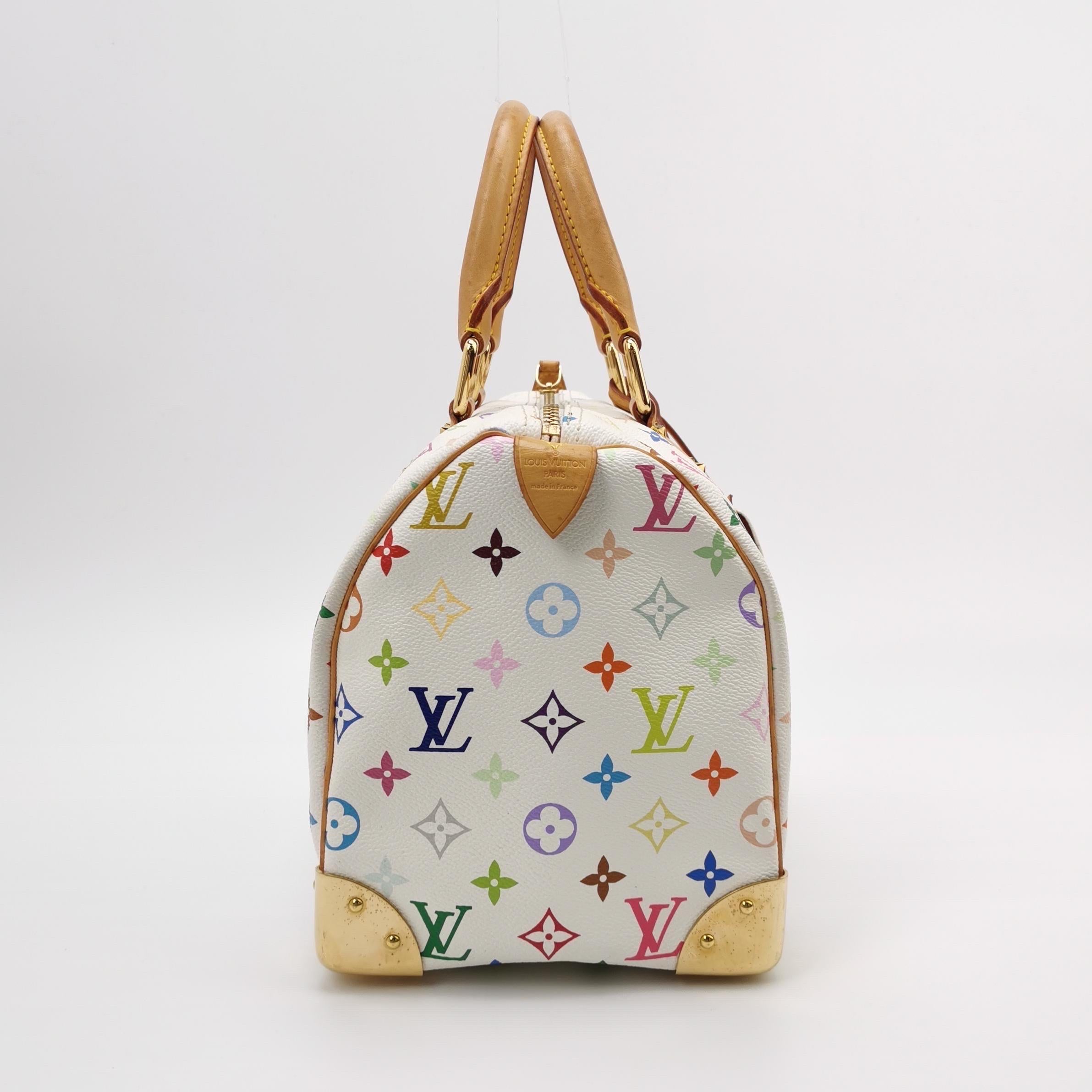 Louis Vuitton x Takashi Murakami Speedy 30 Lock Blanc Multicolore en vente 2