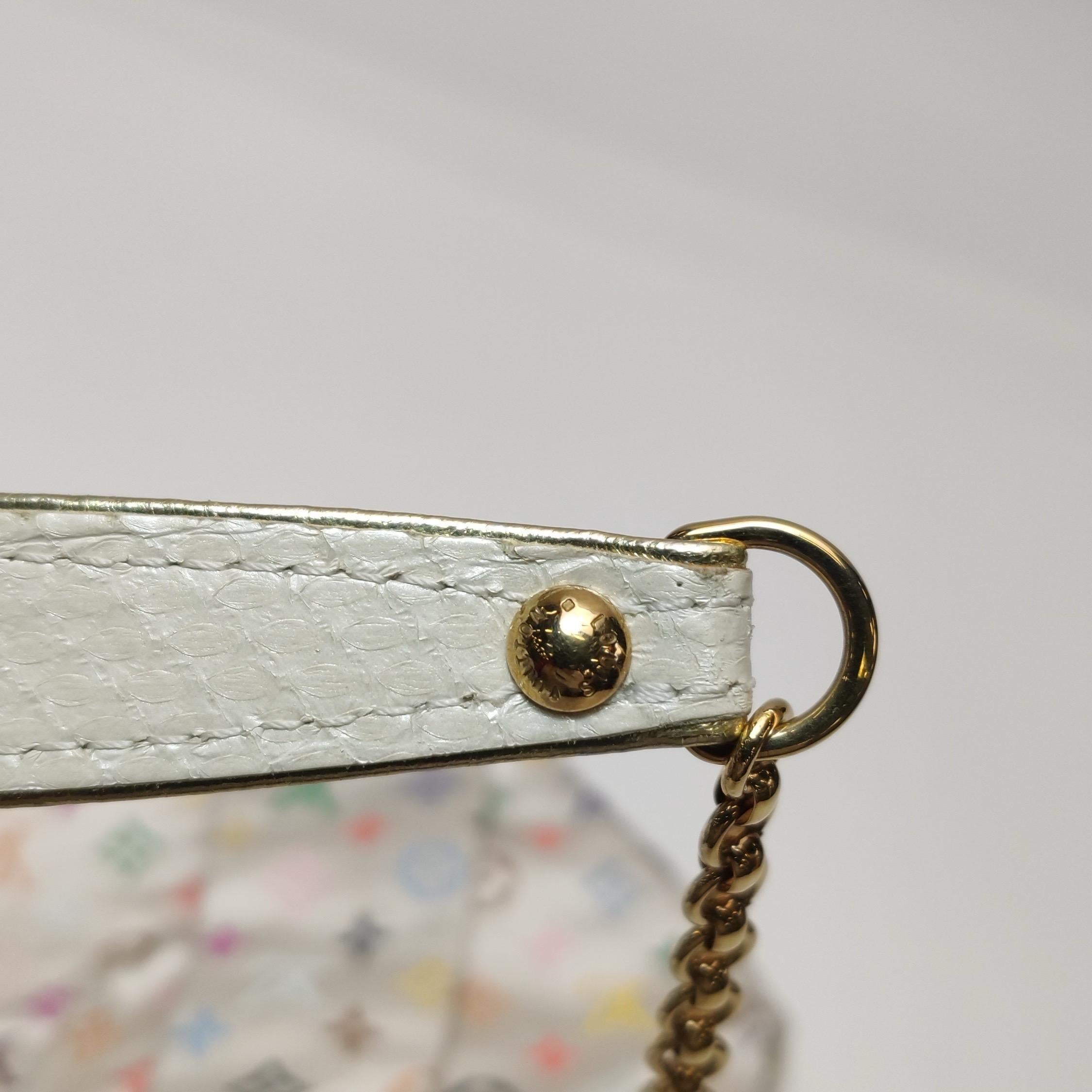 Louis Vuitton x Takashi Murakami Weiße Monogram Satin Aumoniere Abend Clutch B im Angebot 10