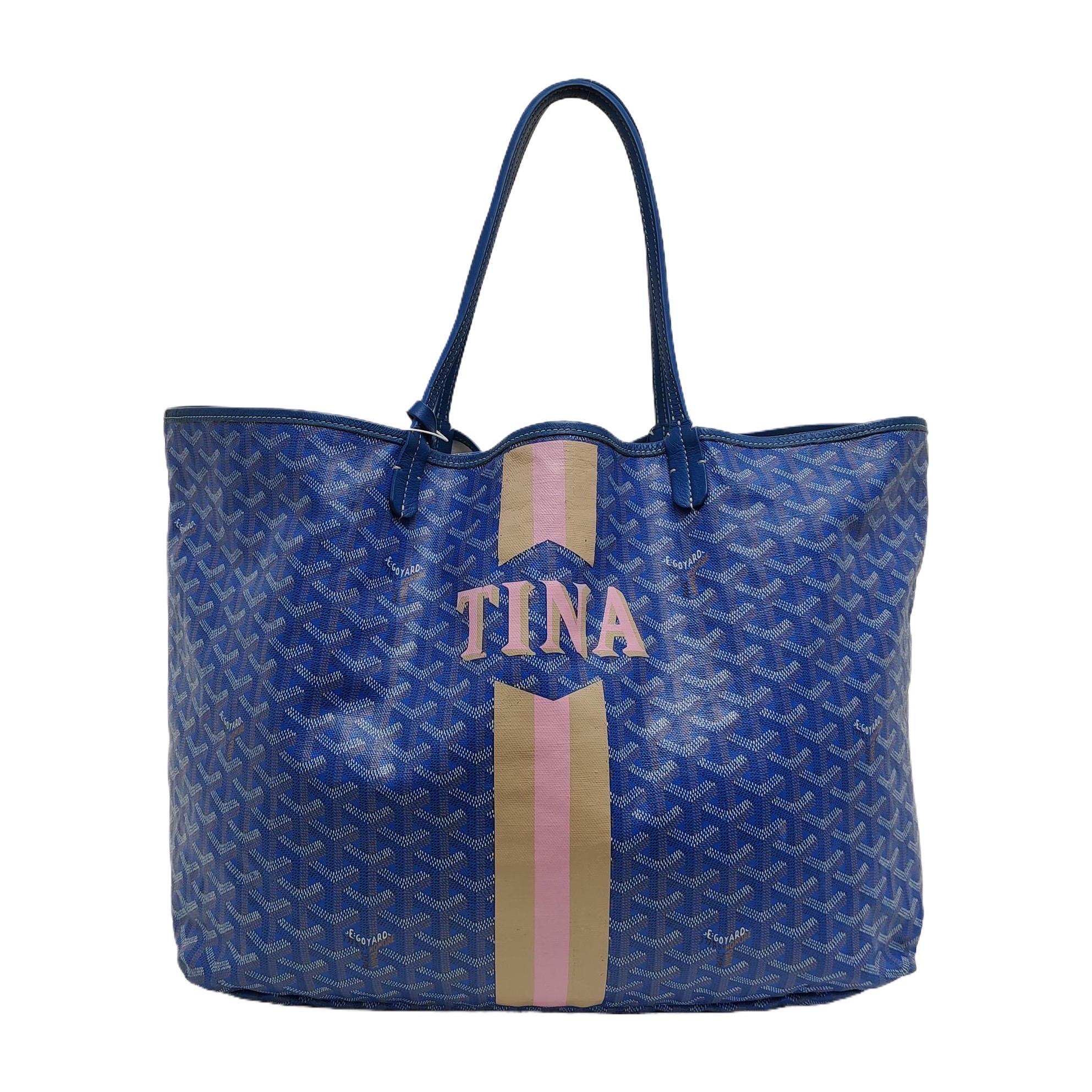 Bleu Goyard Saint Louis GM Tote Large Blue Tina Print en vente