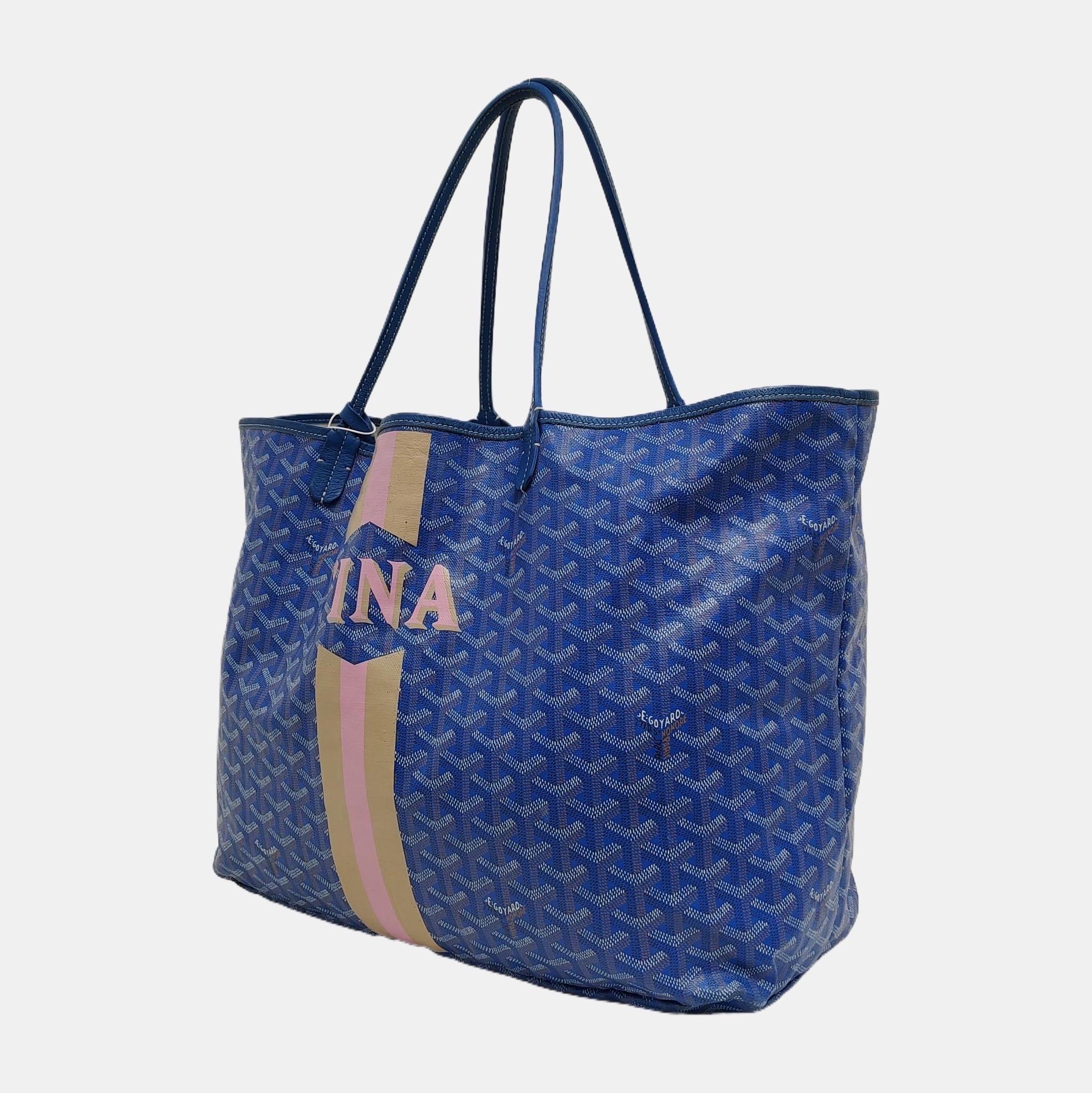 Goyard Saint Louis GM Tote Large Blue Tina Print Bon état - En vente à AUBERVILLIERS, FR