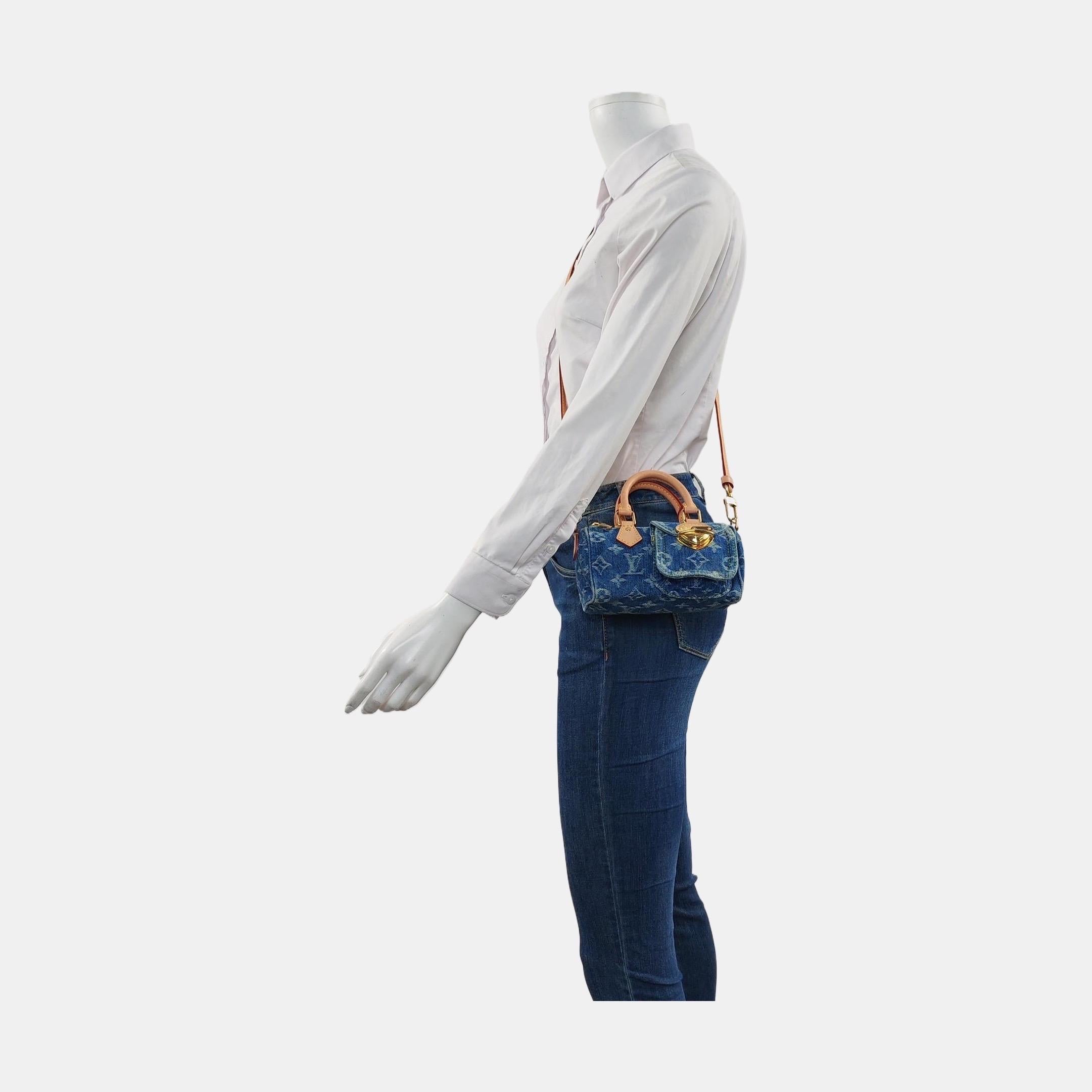 da uomo o donna Louis Vuitton Neo Speedy Super Mini Borsa a tracolla in Denim Blu in vendita