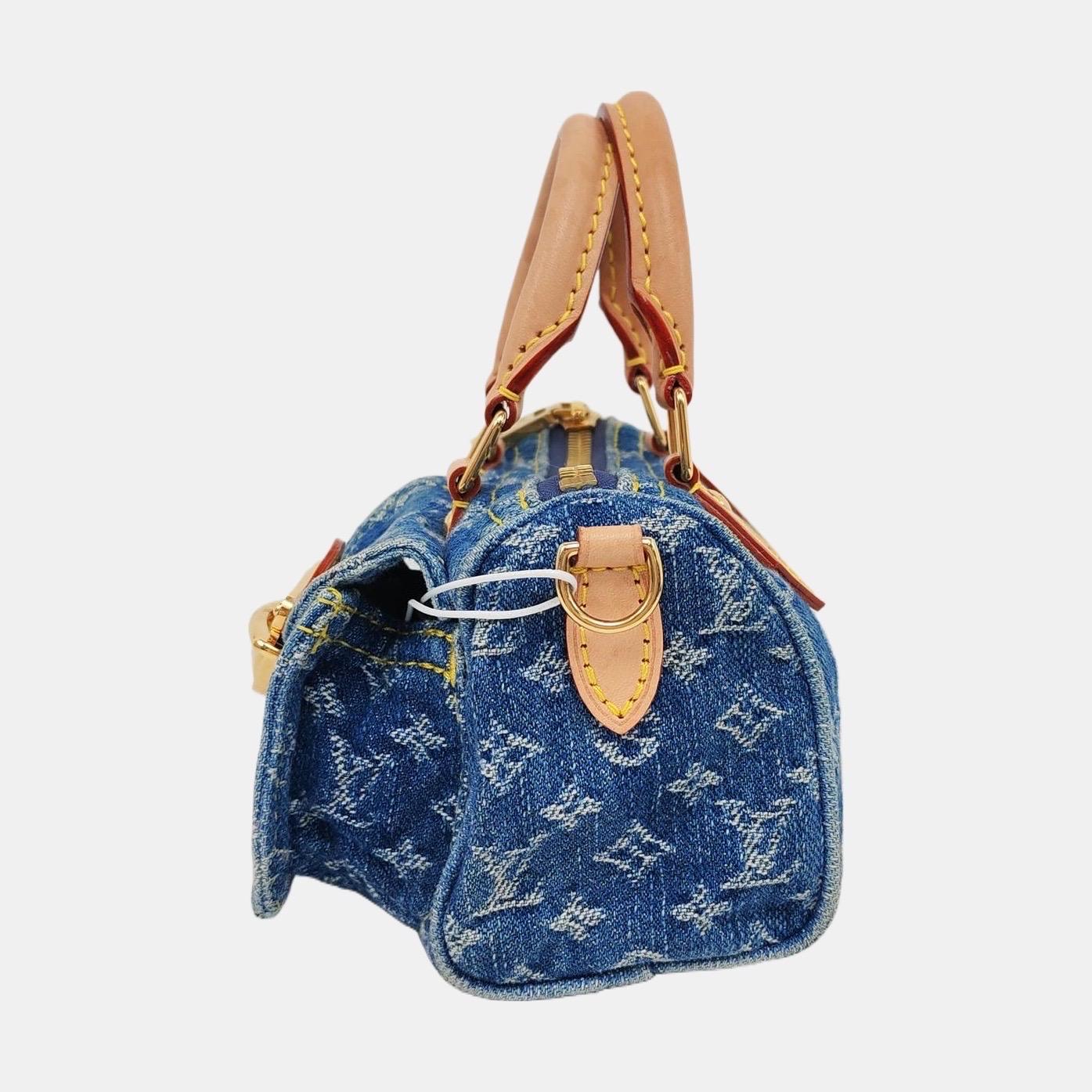 Louis Vuitton Neo Speedy Super Mini Borsa a tracolla in Denim Blu In condizioni ottime in vendita a AUBERVILLIERS, FR