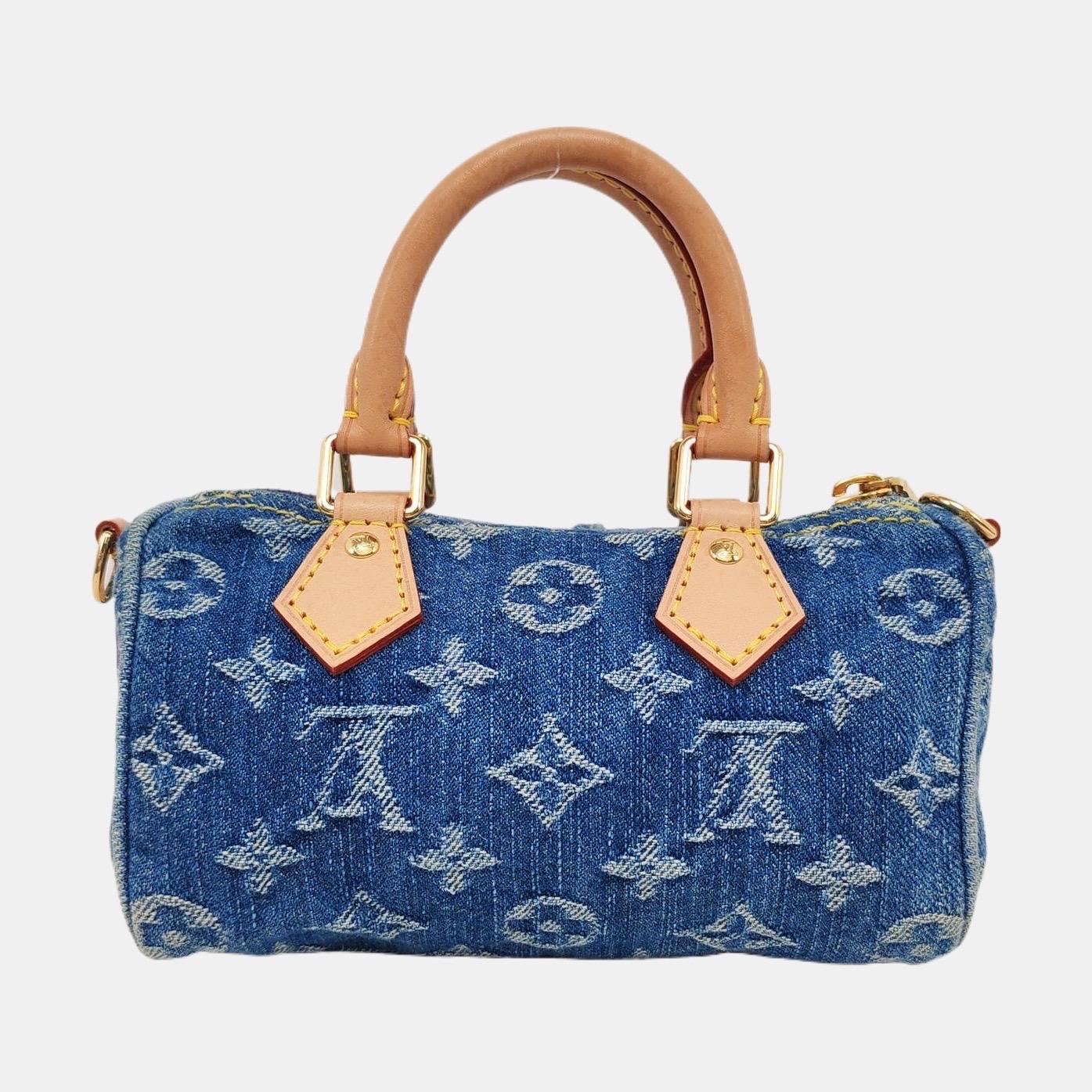 Louis Vuitton Neo Speedy Super Mini Borsa a tracolla in Denim Blu in vendita 1