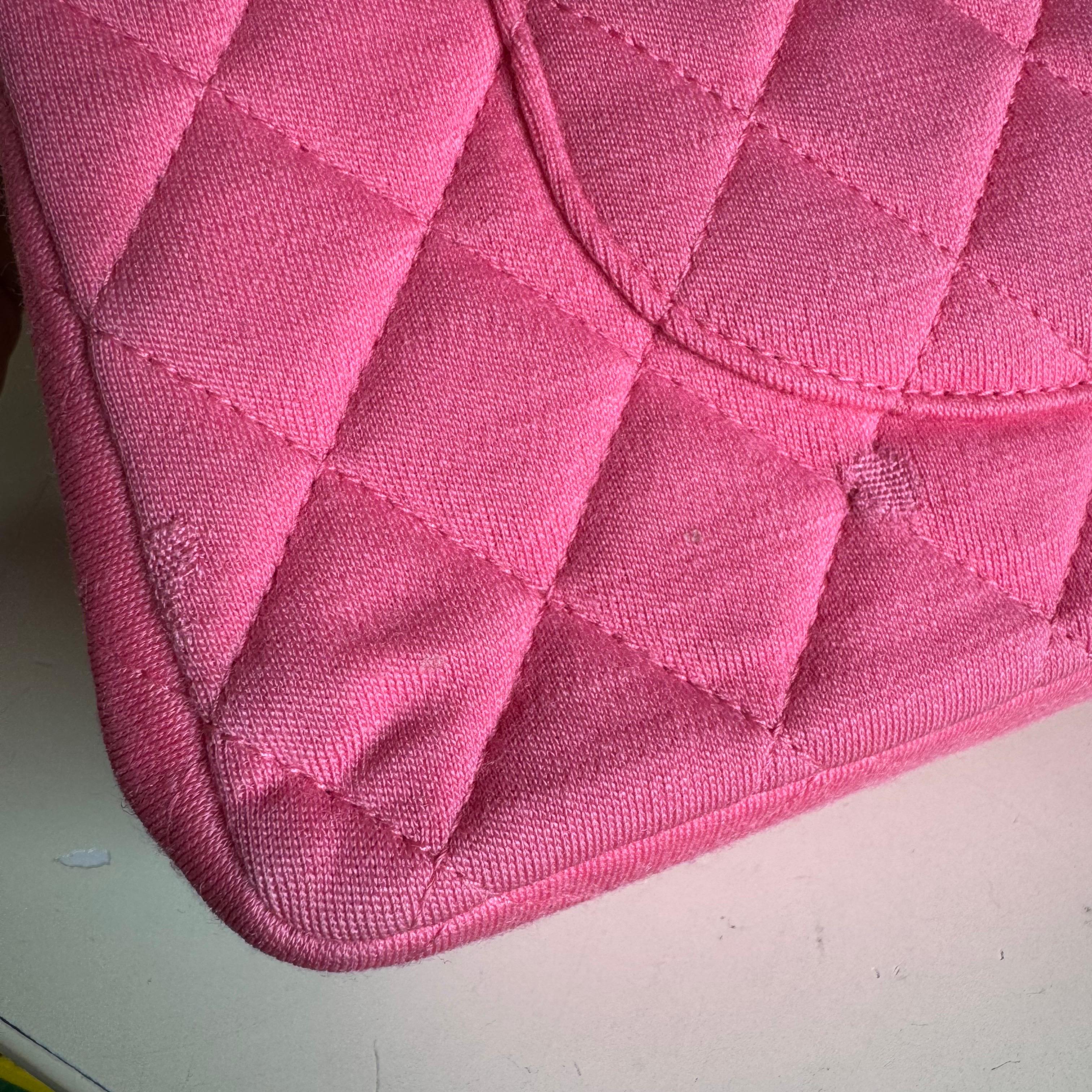 Chanel Classic Flap Medium Double Flap Pink Jersey Silver Hardware 2014 en vente 4