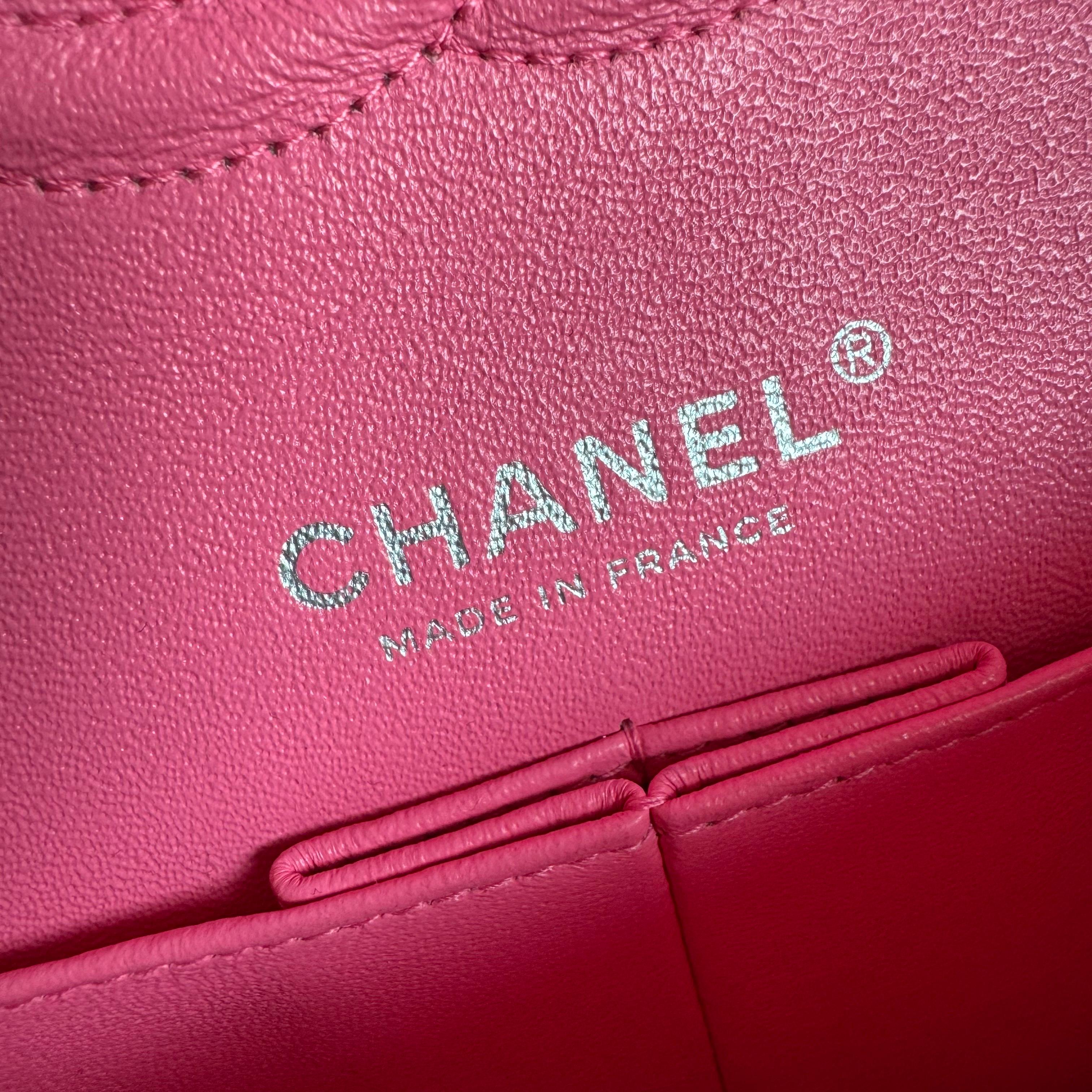 Chanel Classic Flap Medium Double Flap Pink Jersey Silver Hardware 2014 en vente 7