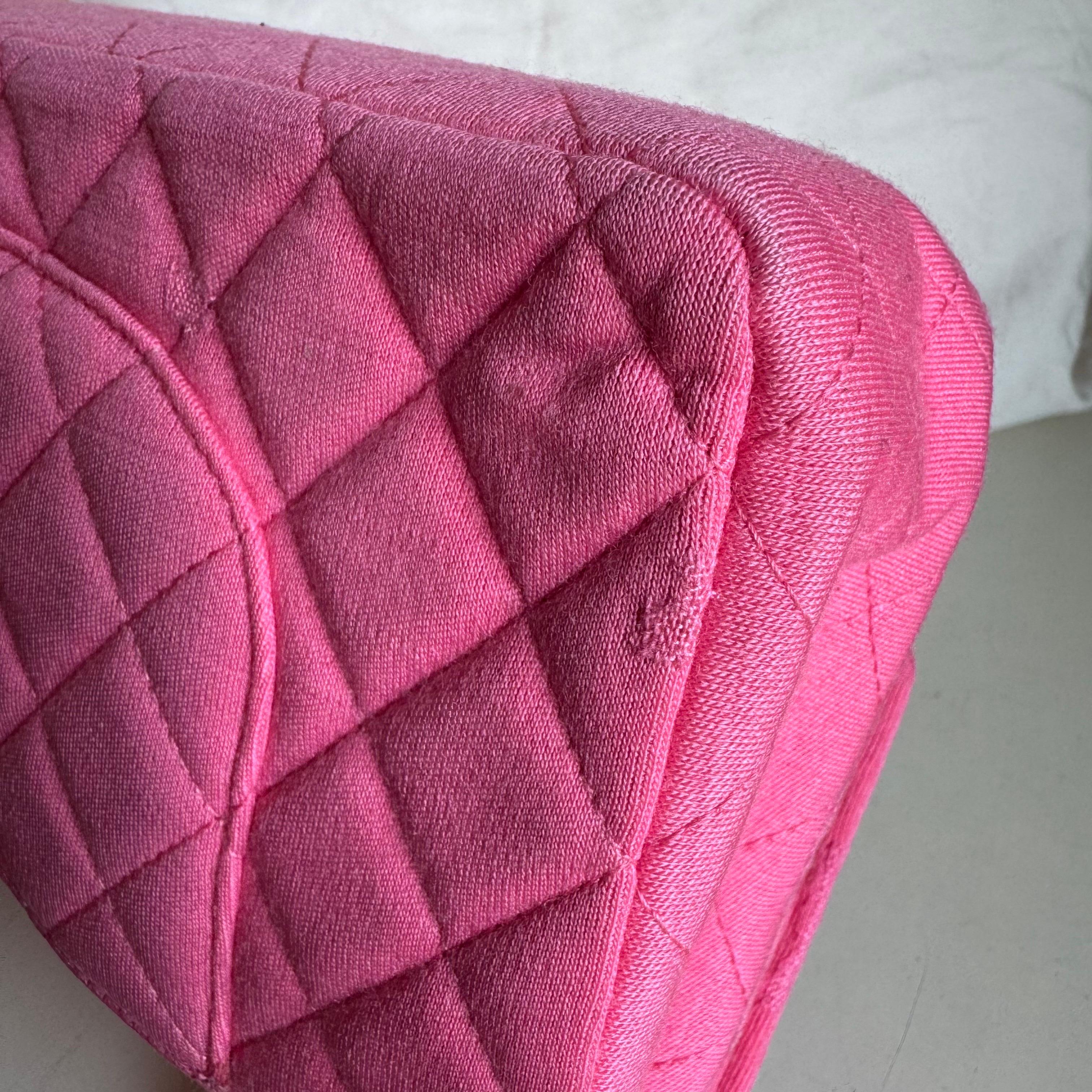 Chanel Classic Flap Medium Double Flap Pink Jersey Silver Hardware 2014 en vente 11