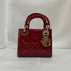 Lady Dior Mini Handbag 2019 Burgundy Red Patent Leather Gold-tone Chain Strap