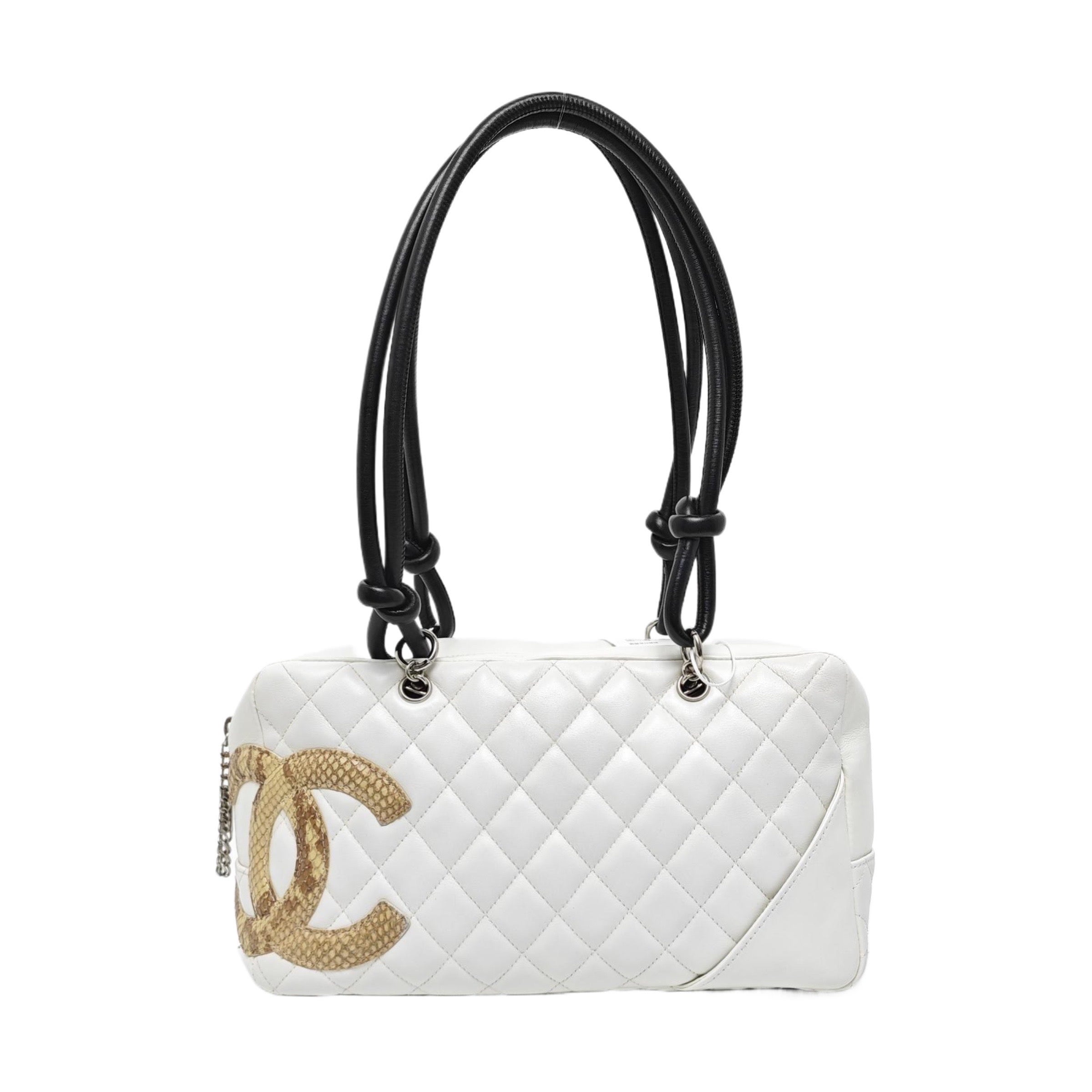 Chanel Cambon Medium Shoulder Bag White Calfskin Leather  CC Logo