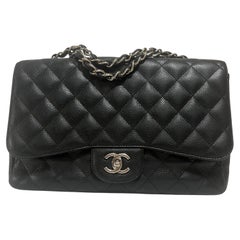 Chanel Classic Flap Jumbo 2009 Black Caviar Leather Single Flap Silver Hardware