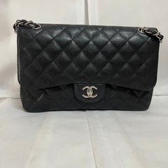 Chanel Classic Flap Jumbo 2012 Black Caviar Leather Double Flap Silver Hardware