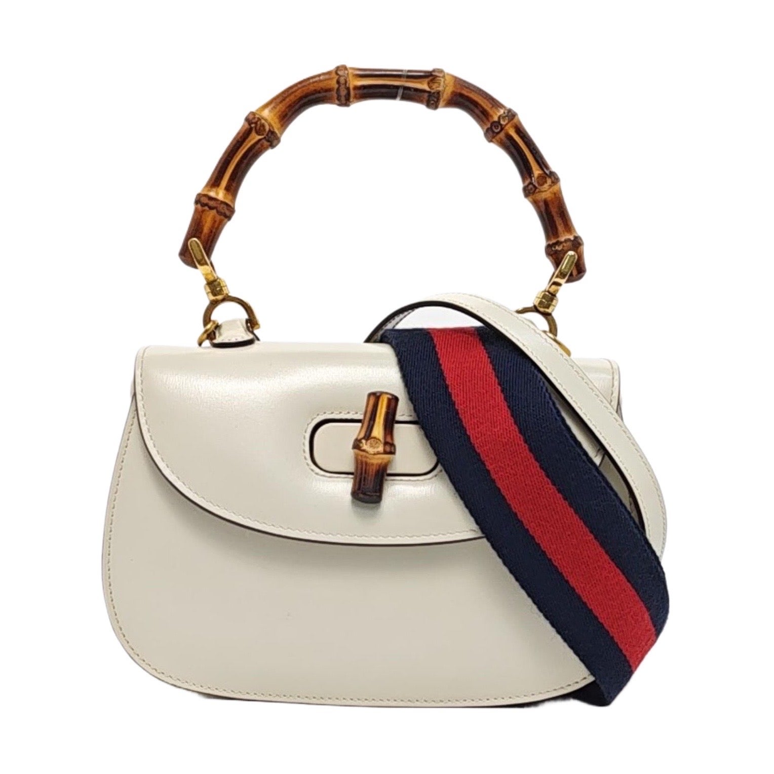 Gucci Bamboo 1947 Top Handle Bag Small White Box Leather Canvas Strap For Sale
