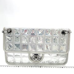 Chanel Ice Cube Chocolate Bar Classic Flap Metallic Silver PVC with Leather