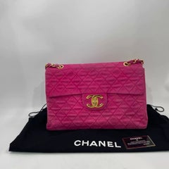 Chanel RARE Vintage Classic Maxi 34 Klappe Hot Pink Denim Giant CC 24 Gold HW