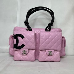 Chanel Cambon Large Pink Calfskin Leather Double Strap Handbag