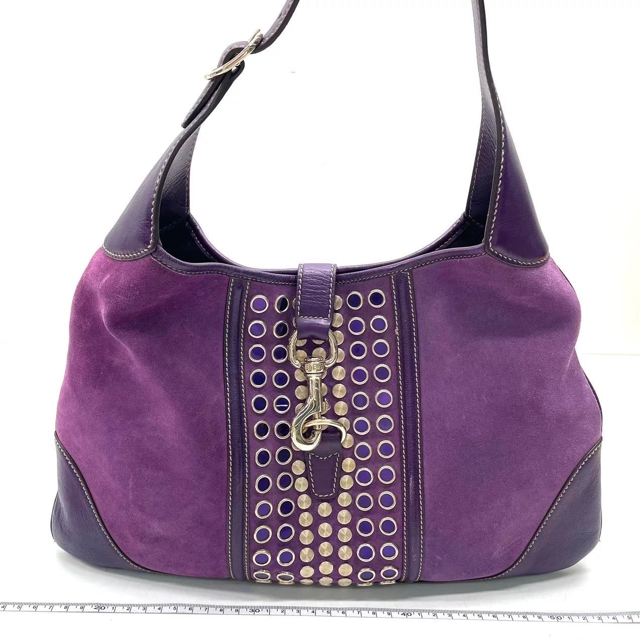 Gucci Jackie Vintage Grandes Anillitos de Cuero de Ante Morado Decoración