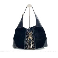 Gucci Jackie Vintage Large Black Suede Leather Ringlets Decoration