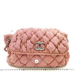 Chanel Nylon Bubble Striped Quilt Accordion Flap Bag Pink