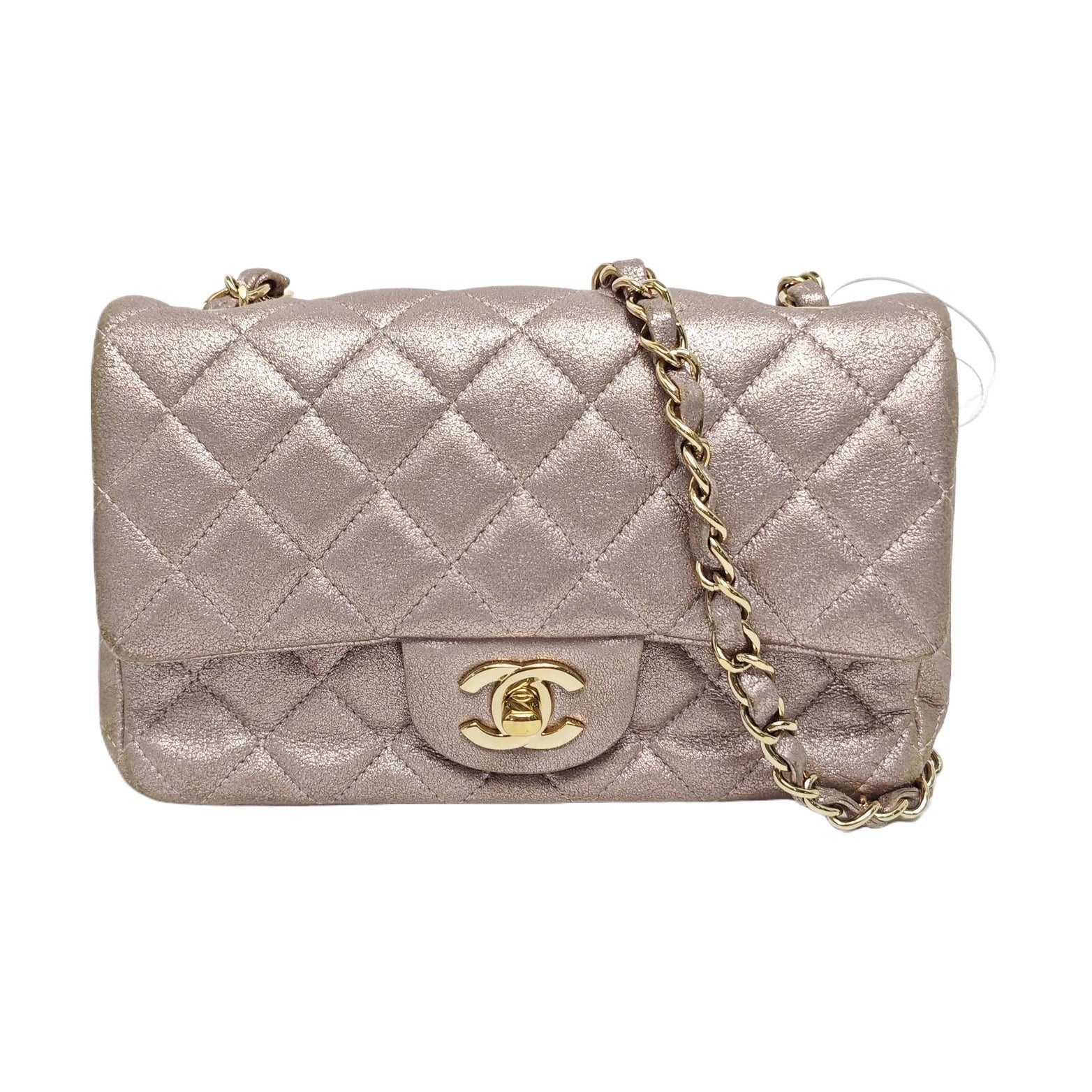 Chanel Classic Leather Mini Metallic Pink Lambskin Leather Gold Hardware