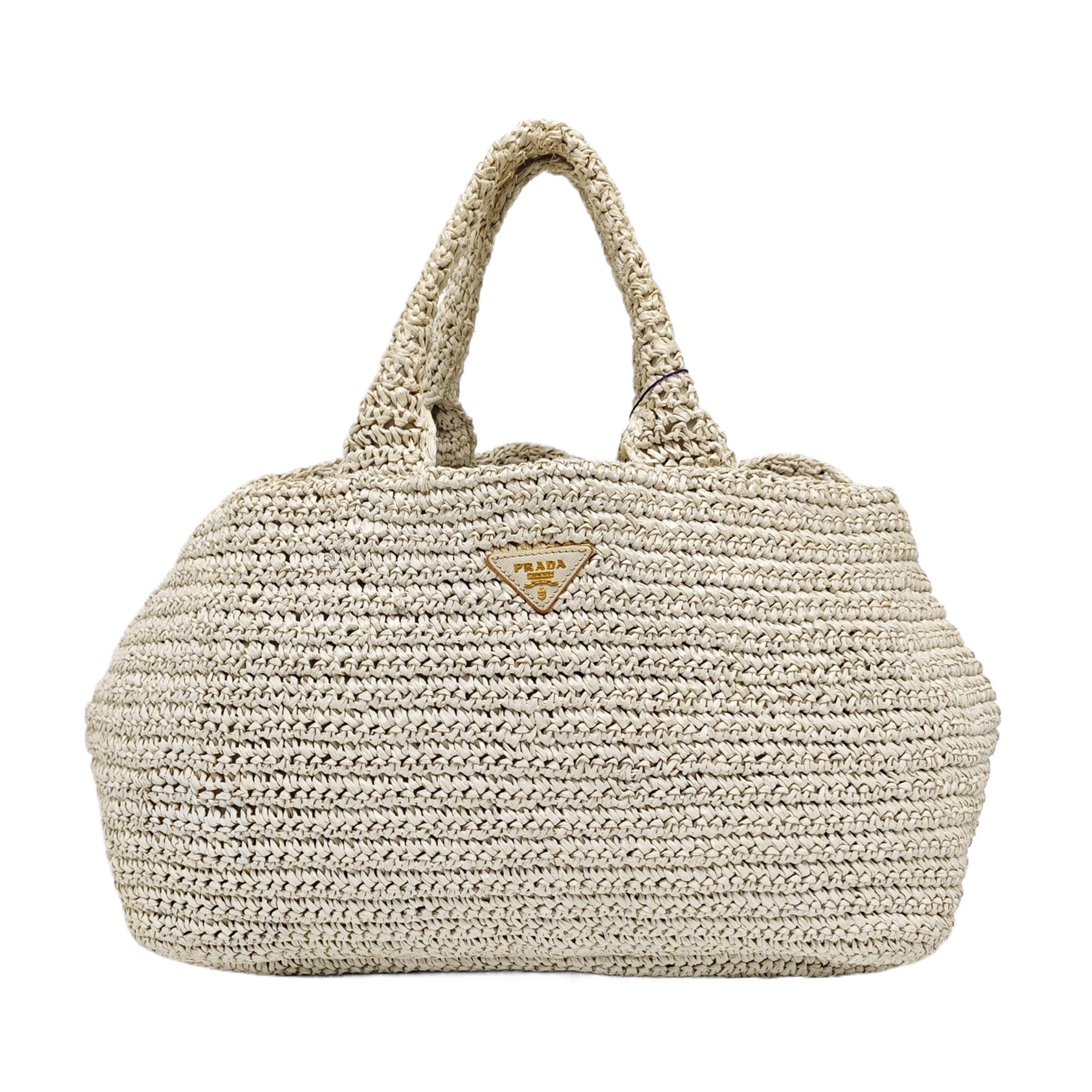 Prada Canape Straw Tote Beige Top Handle Bag