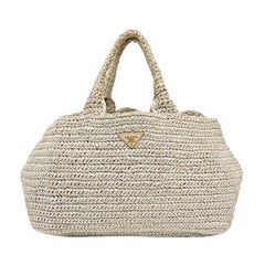 Prada Canape Straw Tote Beige Top Handle Bag