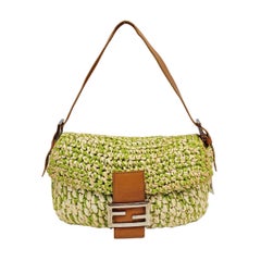 Fendi Baguette Raffia Straw Green Shoulder Bag