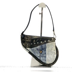 Dior Saddle Classic Mini Denim Jeans Patchwork Zipper Opening Handbag
