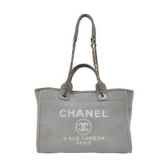 Chanel Deauville Tote Medium Grey Denim Top Handle