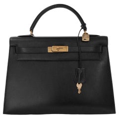 Hermes Kelly 32 Sellier Black Box Leather Gold HW 1993