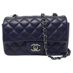 Chanel Classic Flap Rectangular Mini Purple Lambskin Silver Hardware