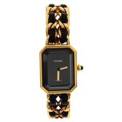 CHANEL 1987 Vintage PREMIERE Watch M Black Leather and 24KT Yellow Gold Plated