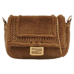 Fendi Nano Baguette Charm Brown Mink Fur with Chain