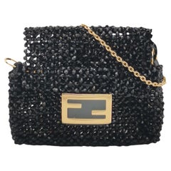 Fendi Nano Baguette Black Beaded Gold Chain Crossbody Purse