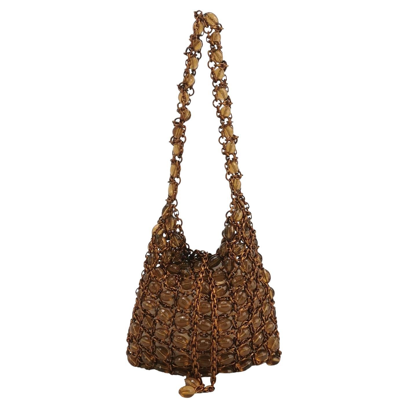 Bottega Veneta Vintage Brown Copper Beaded e Metallic Net Hobo Bag