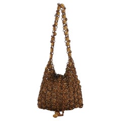 Bottega Veneta Vintage Brown Copper Beaded and Metallic Net Hobo Bag